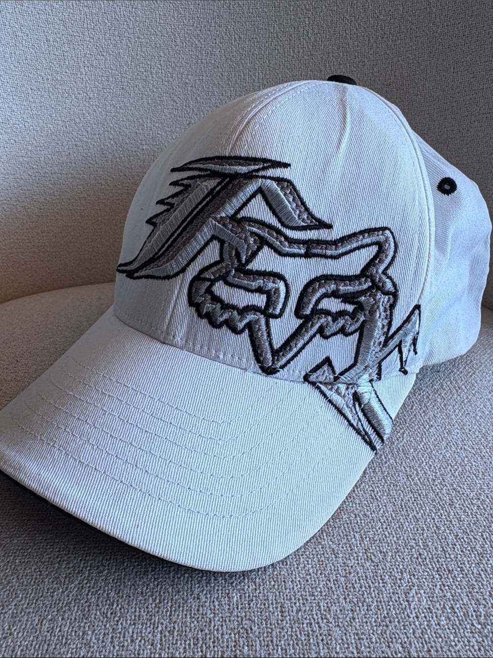 Fox White Cap with Black Embroidered Fox Head